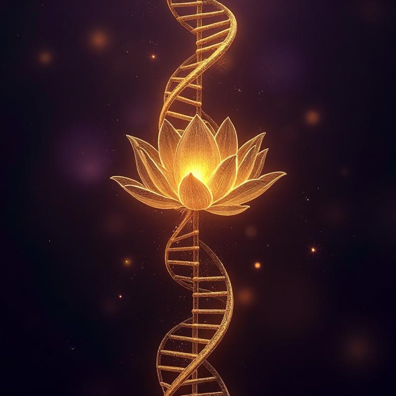 DNA helix merging with lotus flower